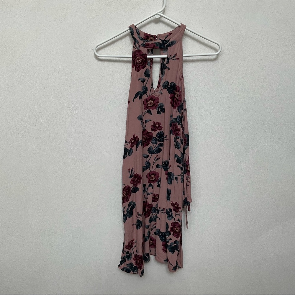 American Eagle Blush Rose Patterned Cold Should High Neck Cutout Dress Size XS